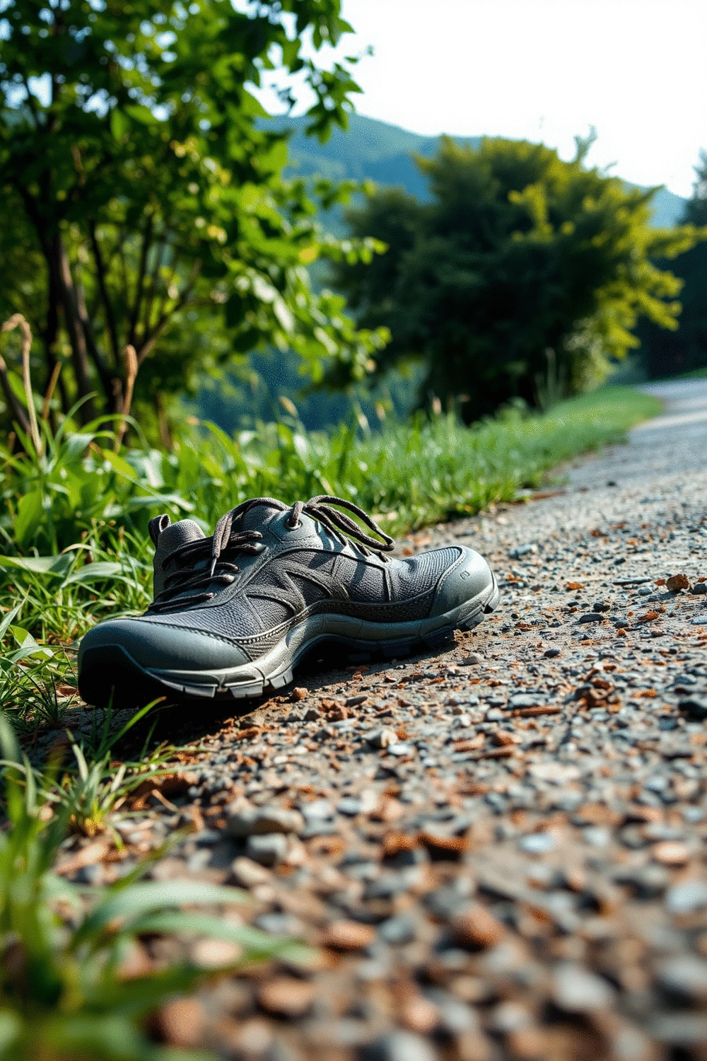 A pair of comfortable walking shoes on a path, symbolizing simple, accessible exercise.