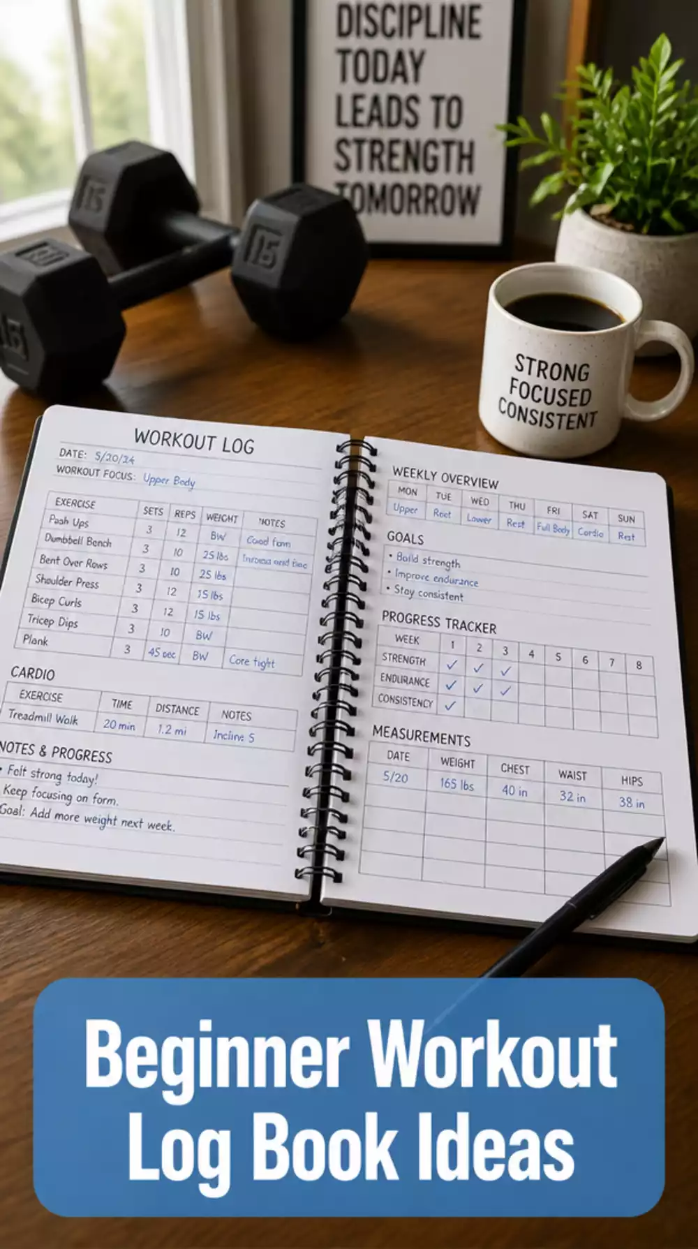 Beginner Workout Log Book That Records Every Set- Rep- and Rest Day