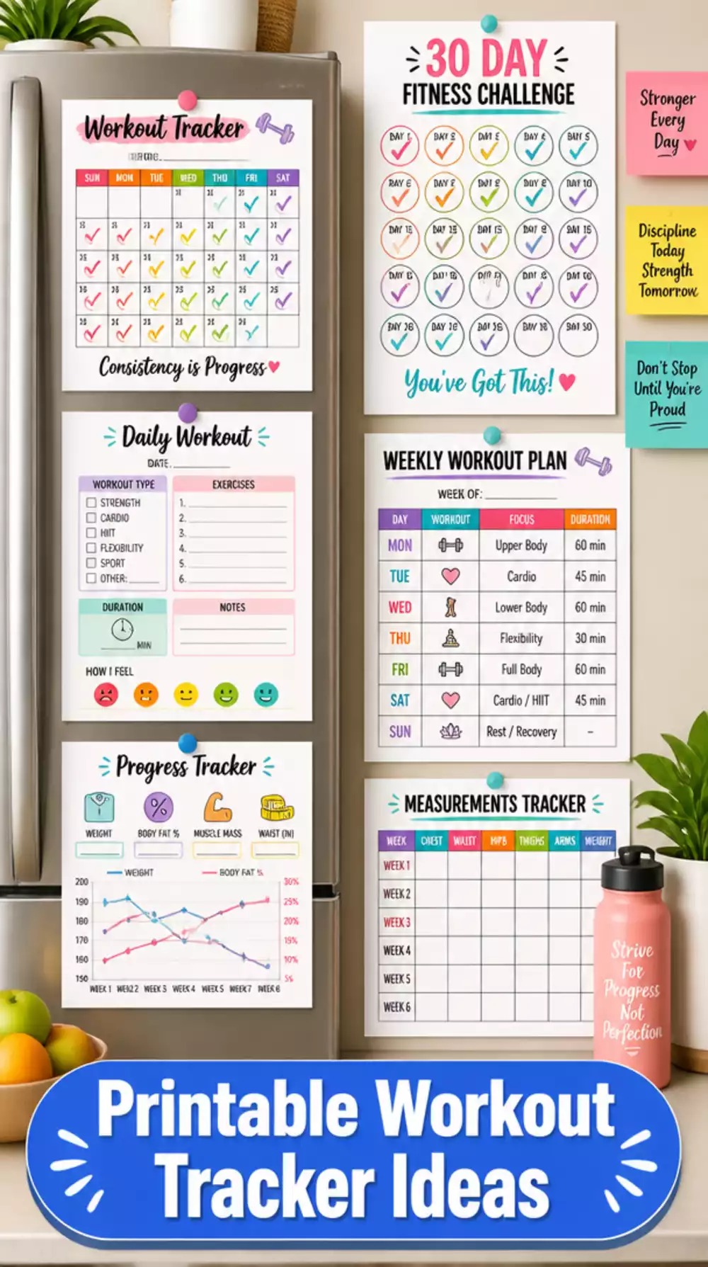 Beginner Printable Workout Tracker That Sticks to a Fridge or Wall