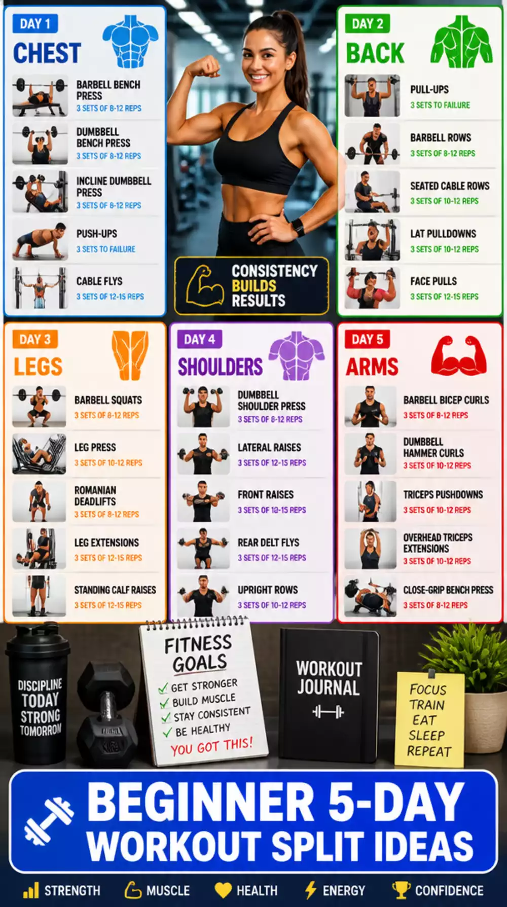 Beginner 5-Day Split That Assigns One Muscle Group Per Workout Day
