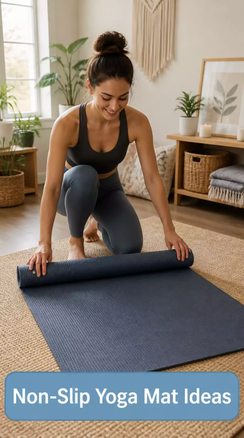 Non-Slip Yoga Mat for Low-Impact Beginner Workouts on Hard Floors