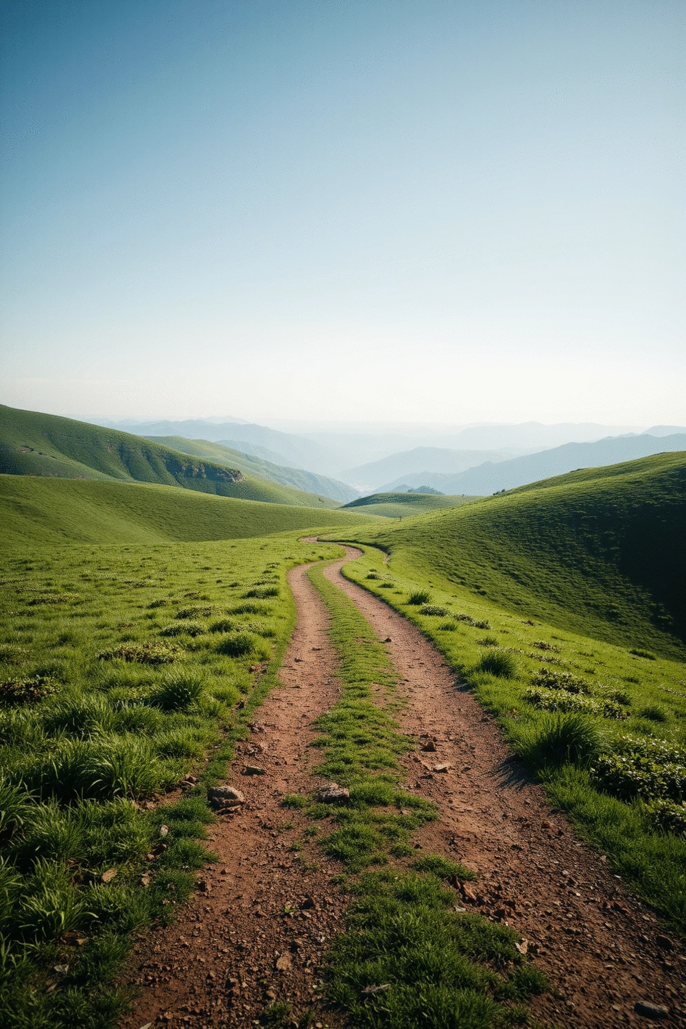A path winding through a serene landscape, symbolizing a fitness journey and future steps.