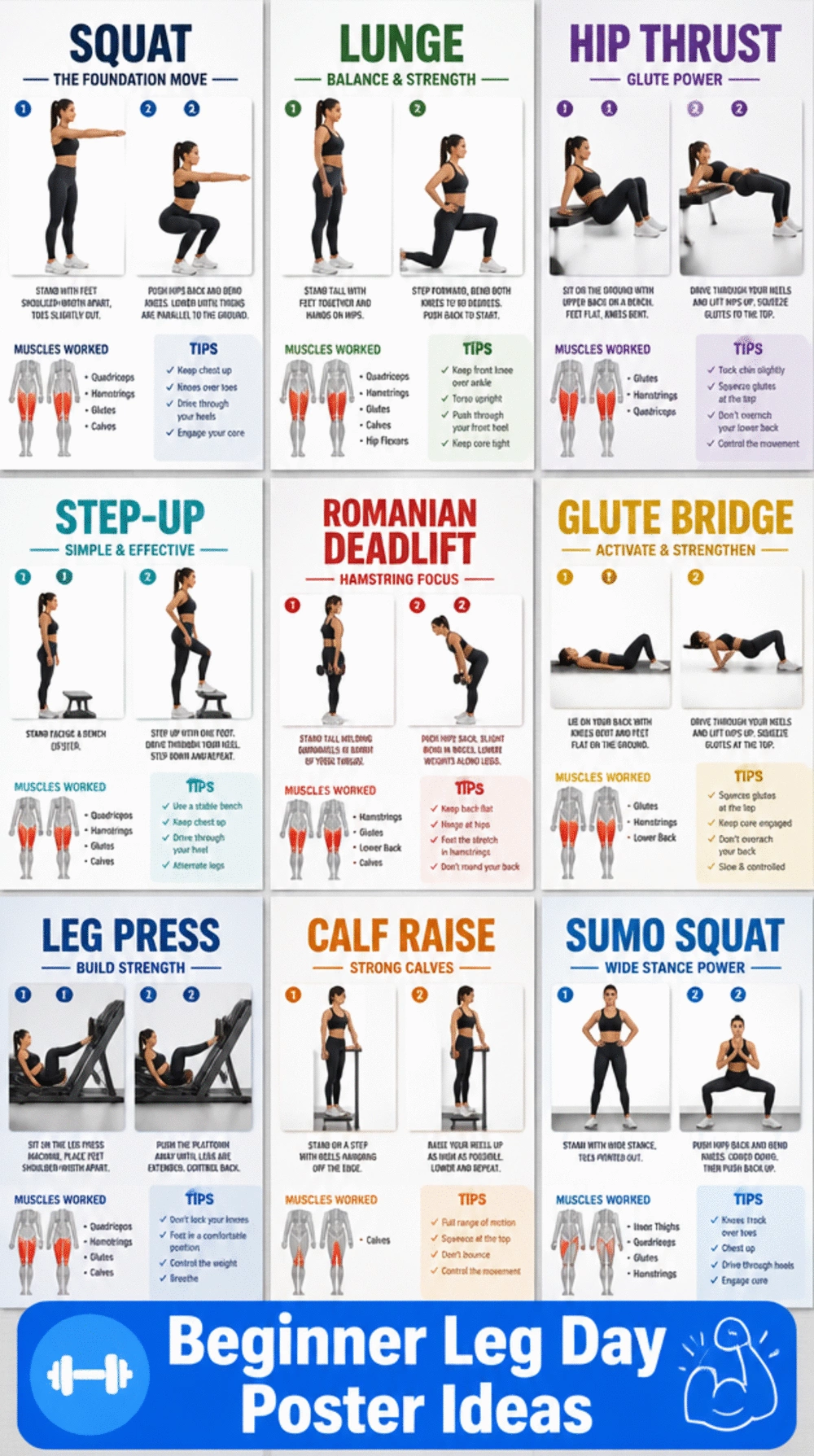 The Beginner Leg Day Poster That Shows Every Lower Body Move Clearly