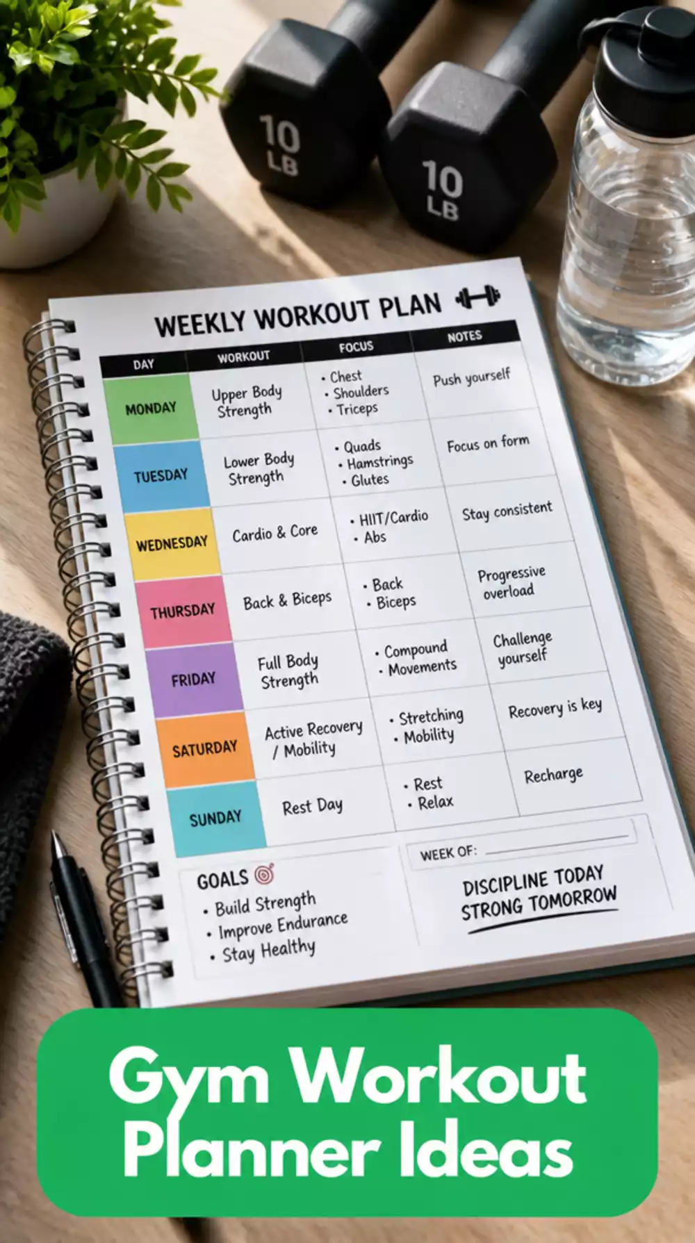 Gym Workout Planner for Beginners Running a 5-Day Weekly Training Split