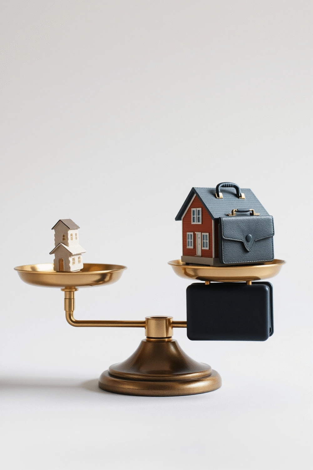 A balanced scale with symbols representing work, family, and fitness, set against a calm, uncluttered background.