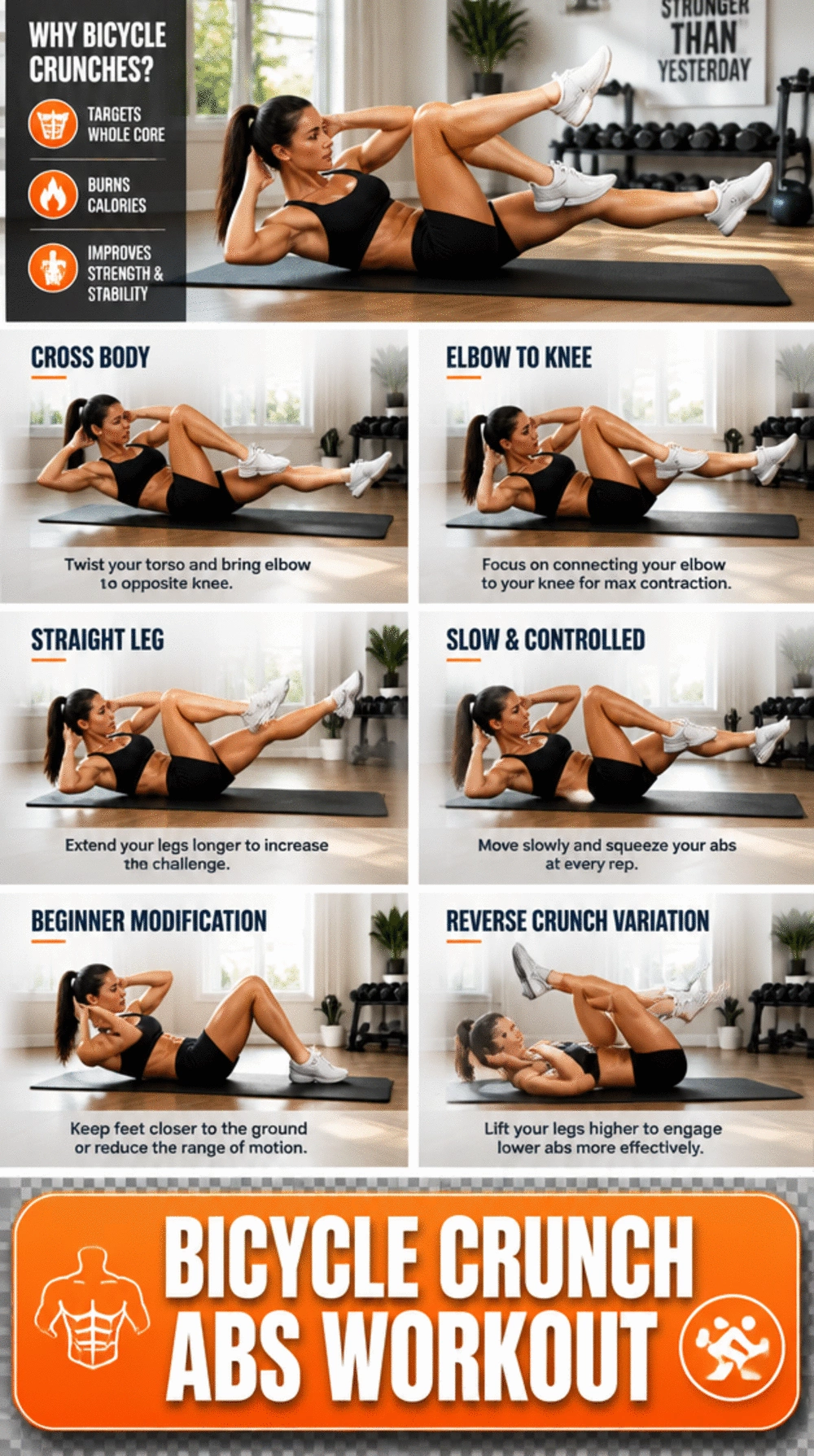 Core Beginner Bicycle Crunch That Works Abs and Obliques at Once