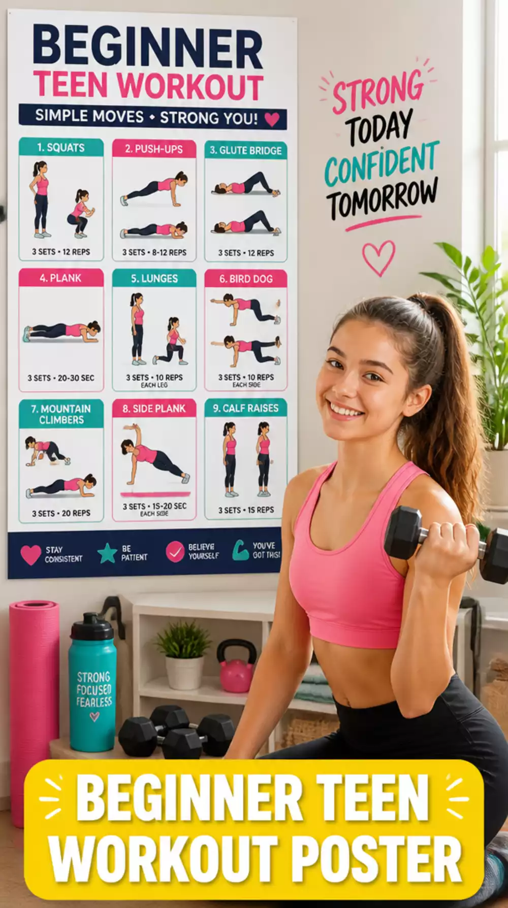 The Beginner Teen Workout Poster That Shows Every Move Step by Step