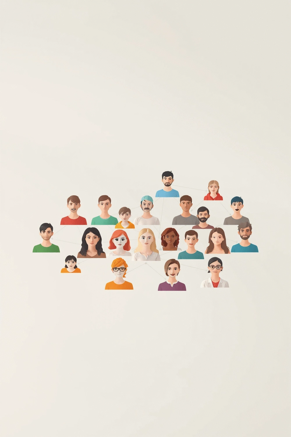 A minimalist graphic representation of diverse interconnected avatars or user icons forming a supportive network. The background is a soft, gradient color, symbolizing community and connection.