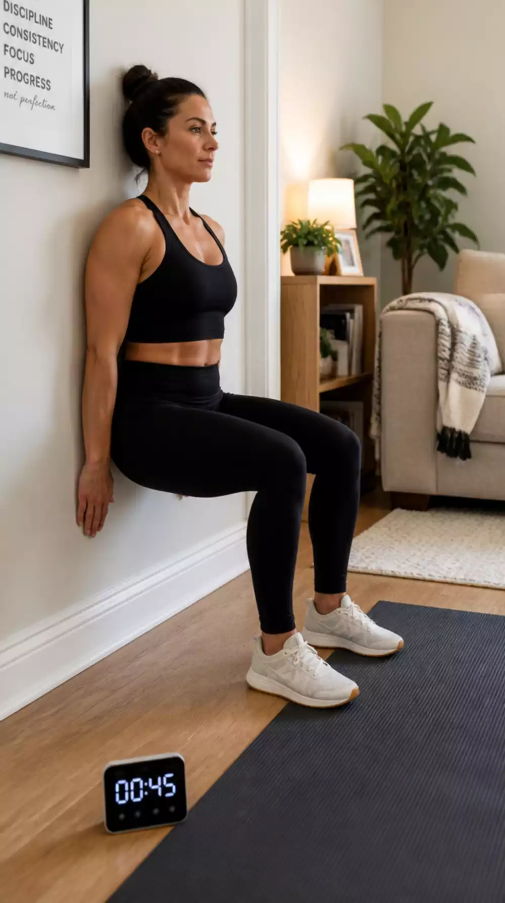 Beginner Wall Sit That Burns Quads Without Any Equipment at Home
