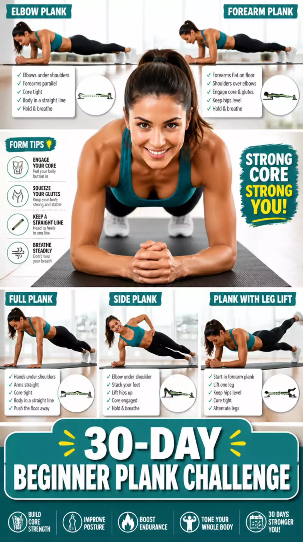 30-Day Beginner Plank Challenge That Builds Core from Zero to Strong