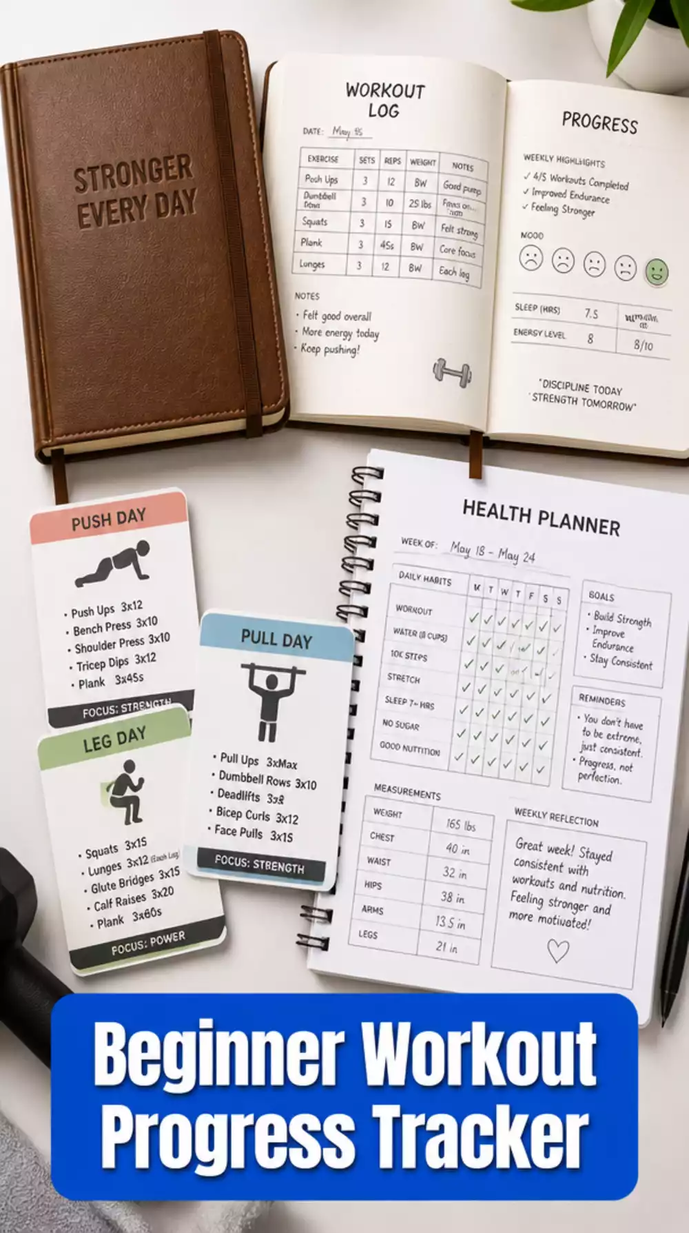 Beginner Workout Progress Tracker Printable That Shows Month-by-Month Gains
