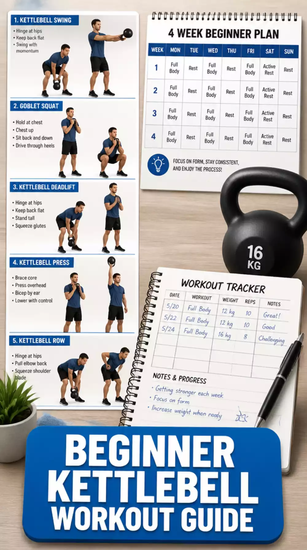 Beginner Kettlebell Workout Guide That Programs Every Session from Week One