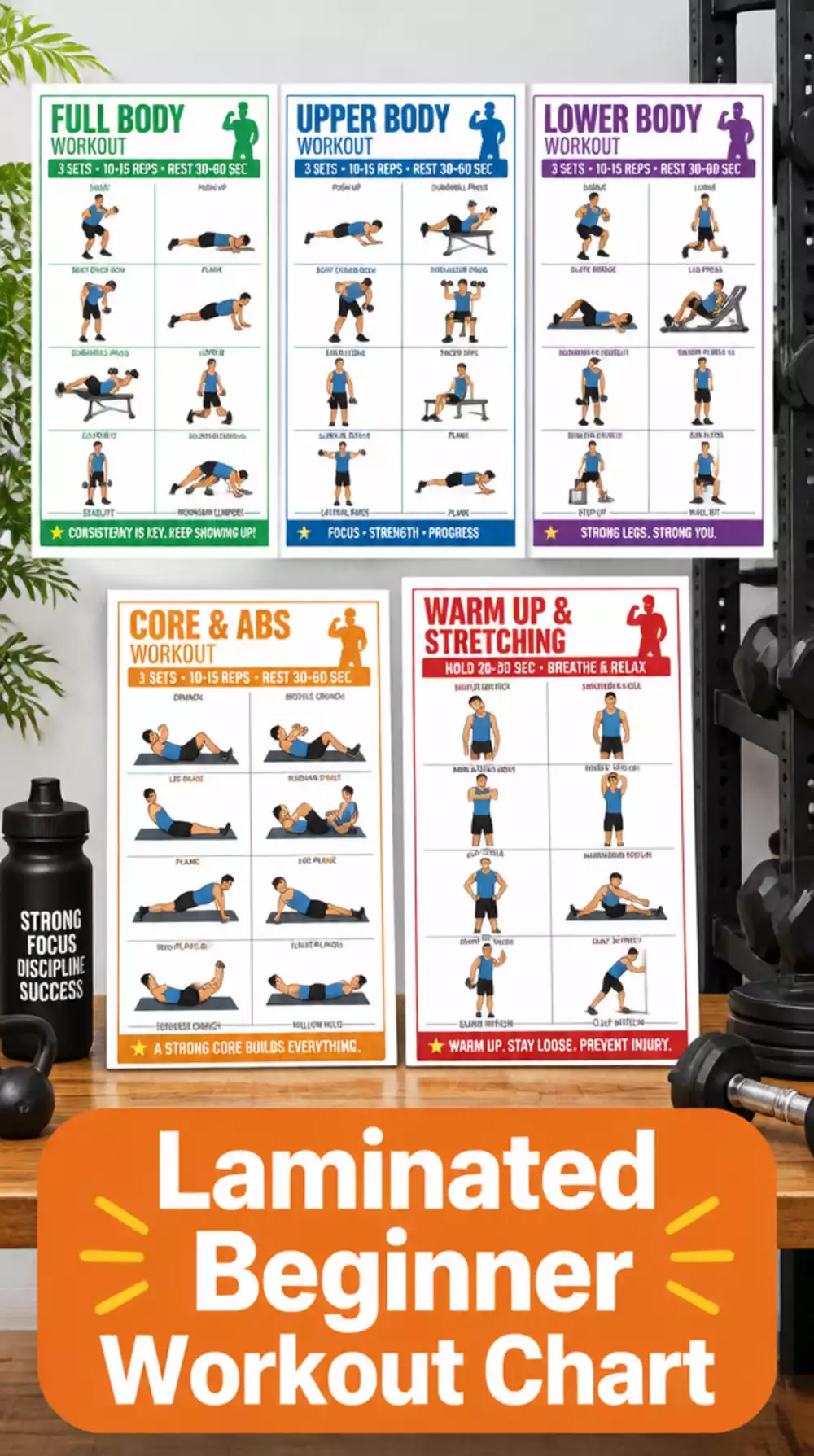 Laminated Beginner Workout Chart That Survives Every Sweaty Home Session